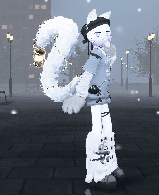 DarkAlice🐾という衣装に合わせてケモミミ、しっぽ、頬ヒゲ、肉球模様のアイテクスチャを使いました
全体的に雰囲気が統一されていてとっても可愛いうちの子です